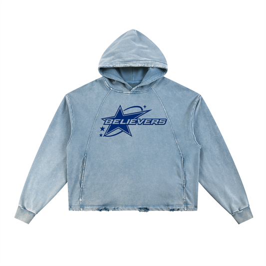 Believers Vintage Washed Frayed-Hem Hoodie