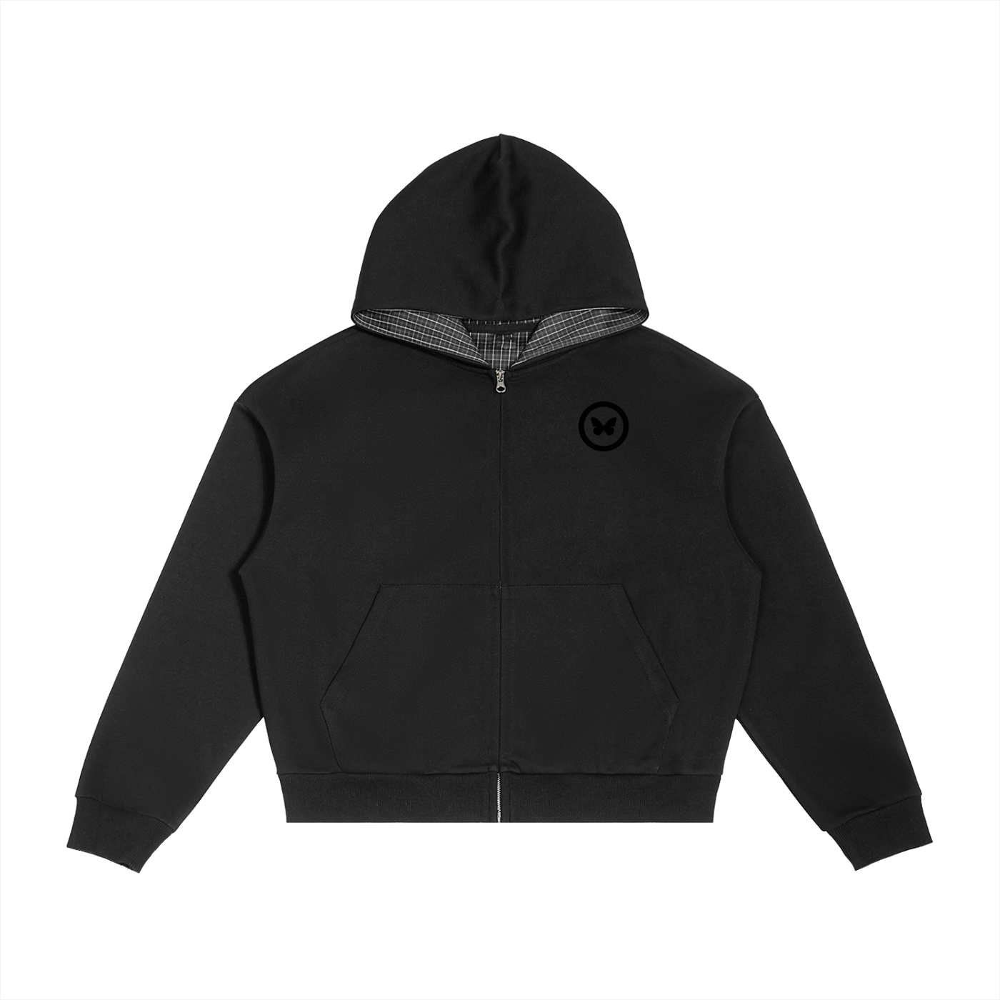 Believers Contrast Plaid Boxy Zip Hoodie