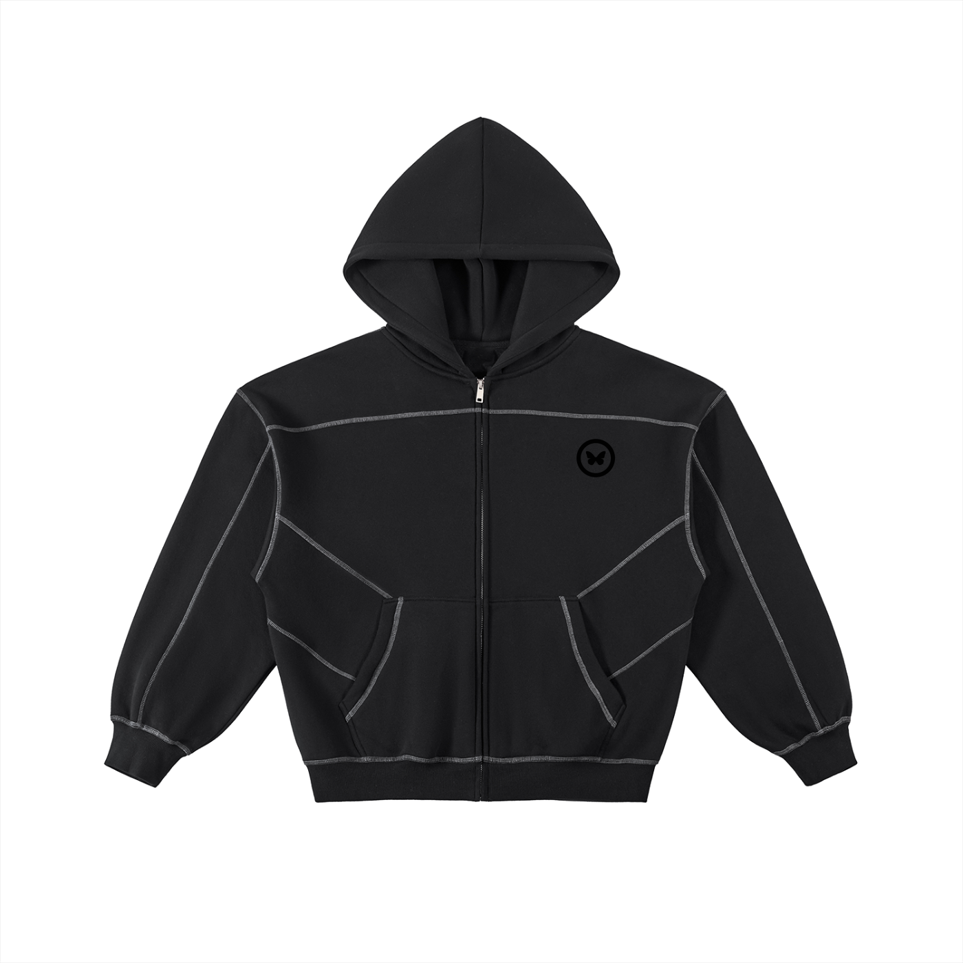 Believers Contrast-Stitched Boxy Fleece Zip Hoodie