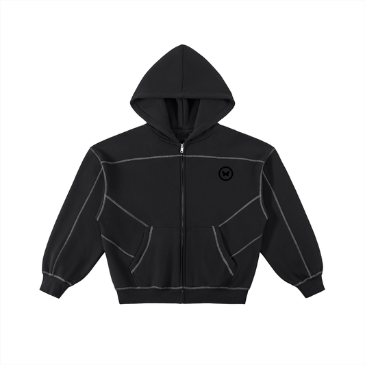 Believers Contrast-Stitched Boxy Fleece Zip Hoodie