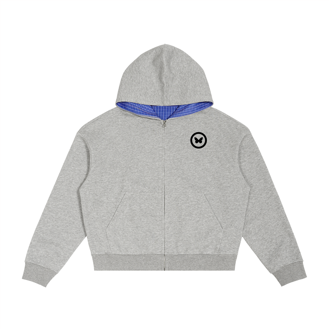 Believers Contrast Plaid Boxy Zip Hoodie