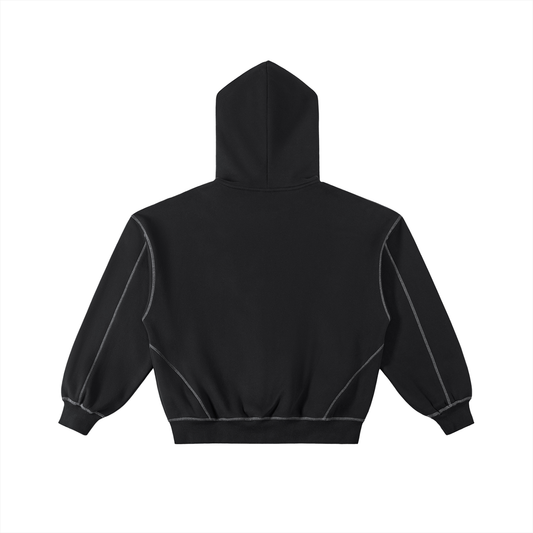 Believers Contrast-Stitched Boxy Fleece Zip Hoodie