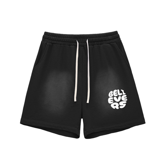 Believers Sun Fade Raw Edge Cotton Shorts